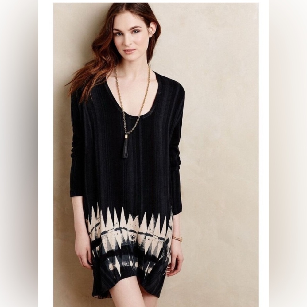 Anthropologie Plenty by Tracy Reese Tunic Dress Black Neutral Print Size M/L